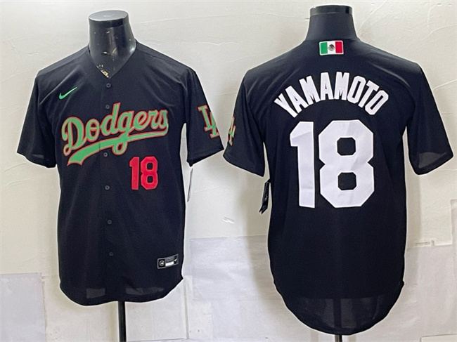 Men's Los Angeles Dodgers #18 Yoshinobu Yamamoto Black Mexico Limited Stitched Baseball Jersey Men's Los Angeles Dodgers #18 Yoshinobu Yamamoto Black Mexico Limited Stitched Baseball Jersey